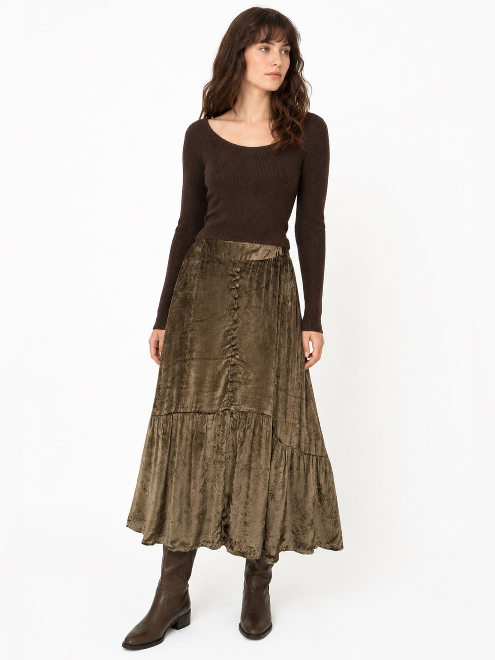 APRIL CORNELL Velvet Boho Prairie Midi Skirt | Romantic Cottagecore Whimsigoth S - Picture 2 of 12